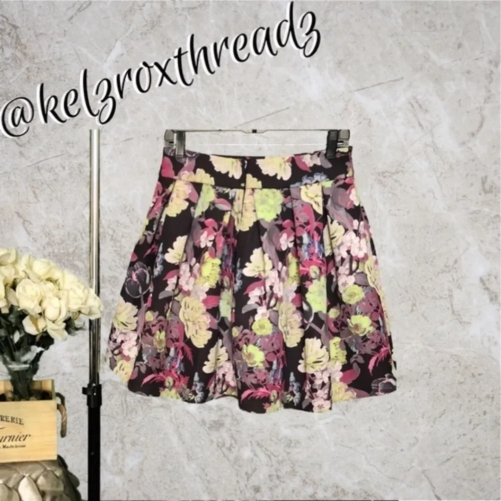 ASOS Floral Print Teacup Full Pink Yellow Black Mini Skirt Size 6